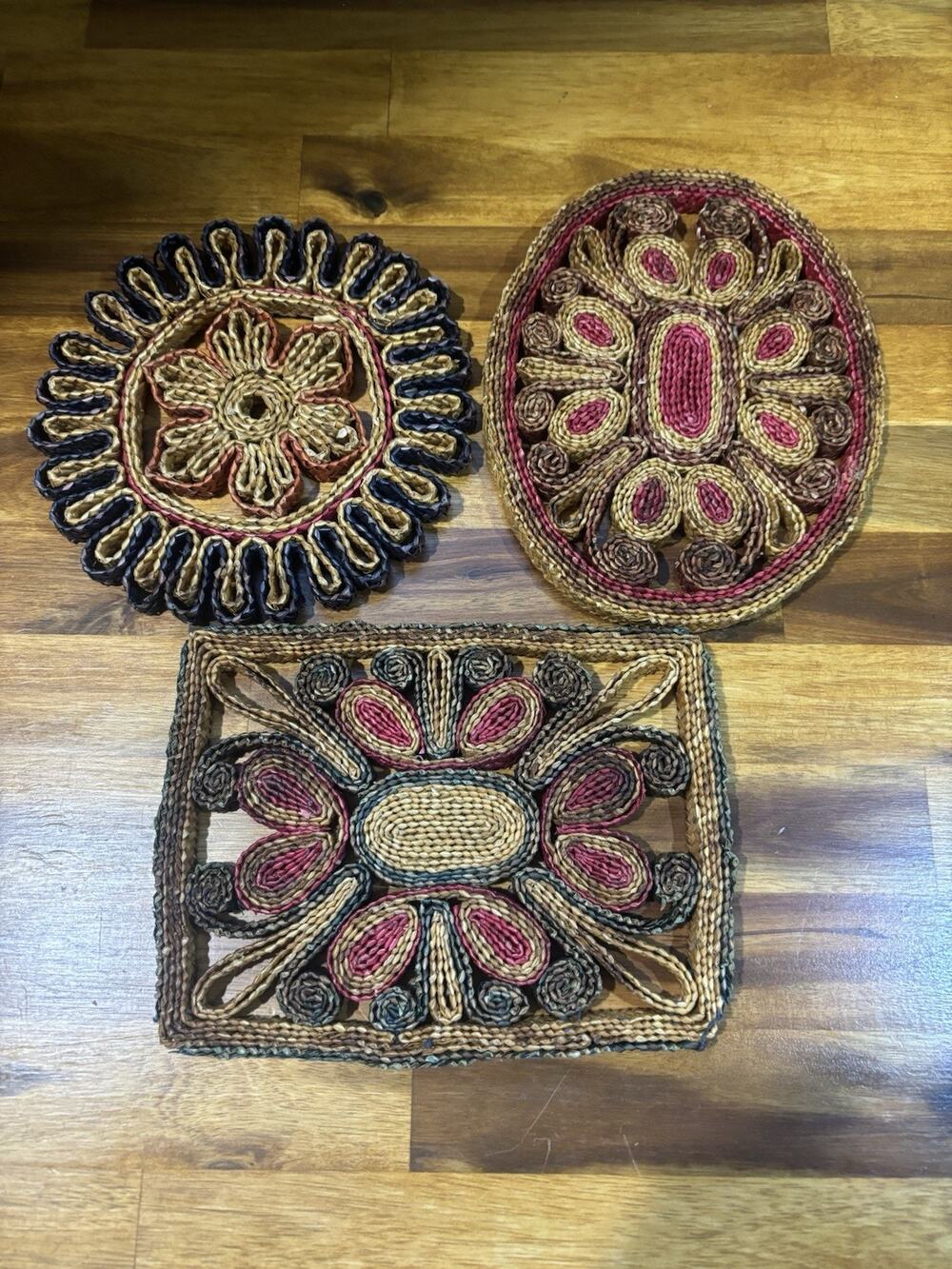 1970s bohemian-style woven hot pads